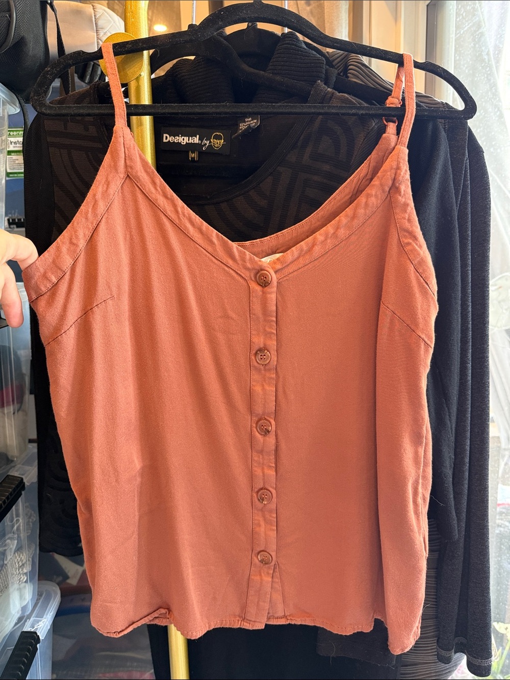Tribal Jeans Tobacco Button-Front Spaghetti Strap Cami Sz small